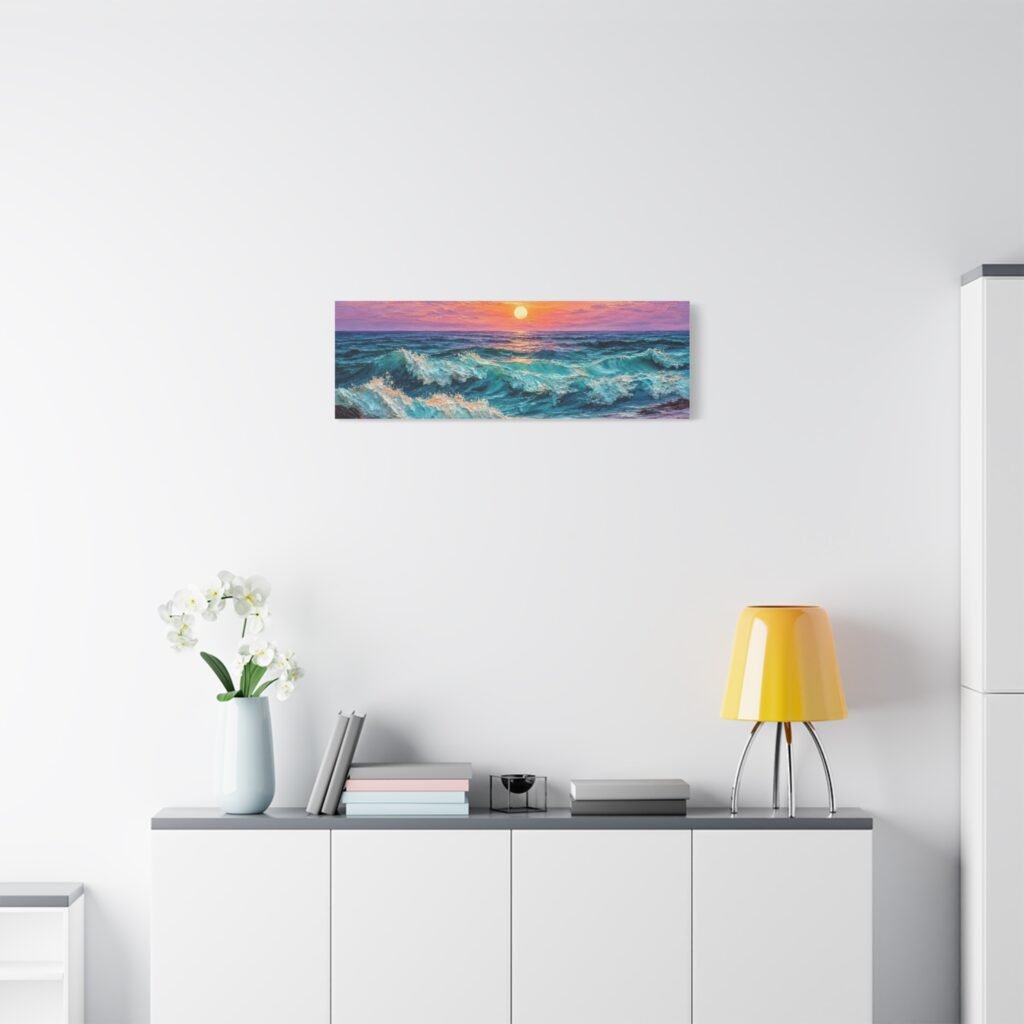 Sunset Ocean Waves Matte Canvas Print — Seaside Beach Wall Art