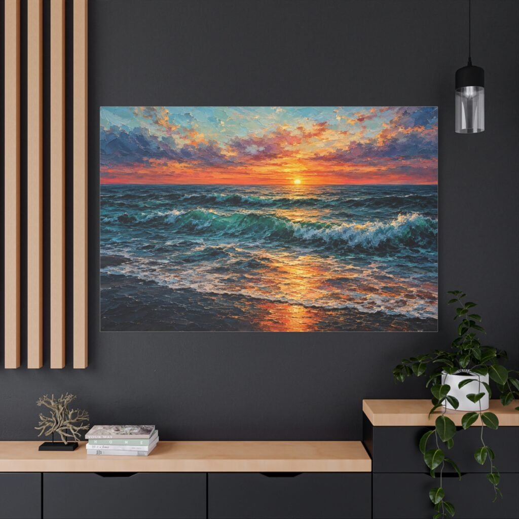 Sunset Ocean Canvas Print — Vibrant Seascape Matte Stretched Wall Art