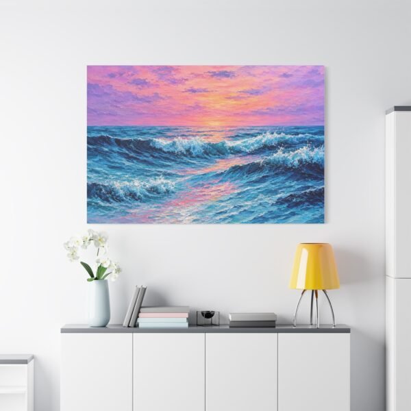 Ocean Sunset Waves Matte Stretched Canvas - Image 3