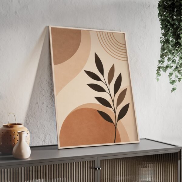 Abstract Boho Leaf Poster with Wooden Frame — Neutral Earth Tone Wall Art - Image 3