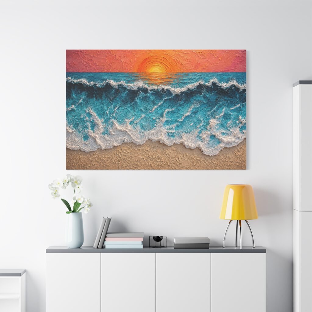 Sunset Ocean Waves Matte Canvas Wall Art — Stretched Beach Painting