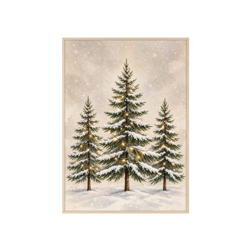 Framed Winter Pines Poster — Snowy Christmas Tree Wall Art