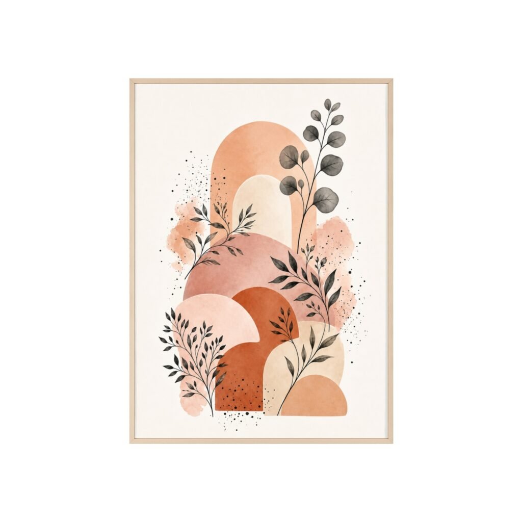 Boho Abstract Poster with Wooden Frame — Terracotta Arch Wall Art