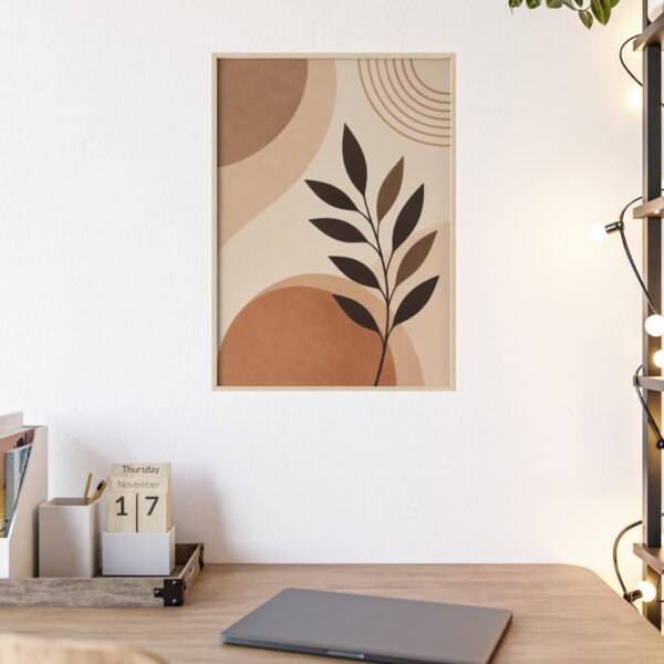 Abstract Boho Leaf Poster with Wooden Frame — Neutral Earth Tone Wall Art - Image 2