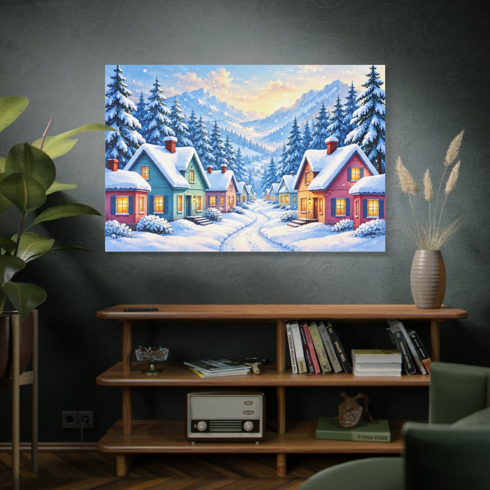 Winter Village Canvas Print — Snowy Mountain Cottage Wall Art - Image 5