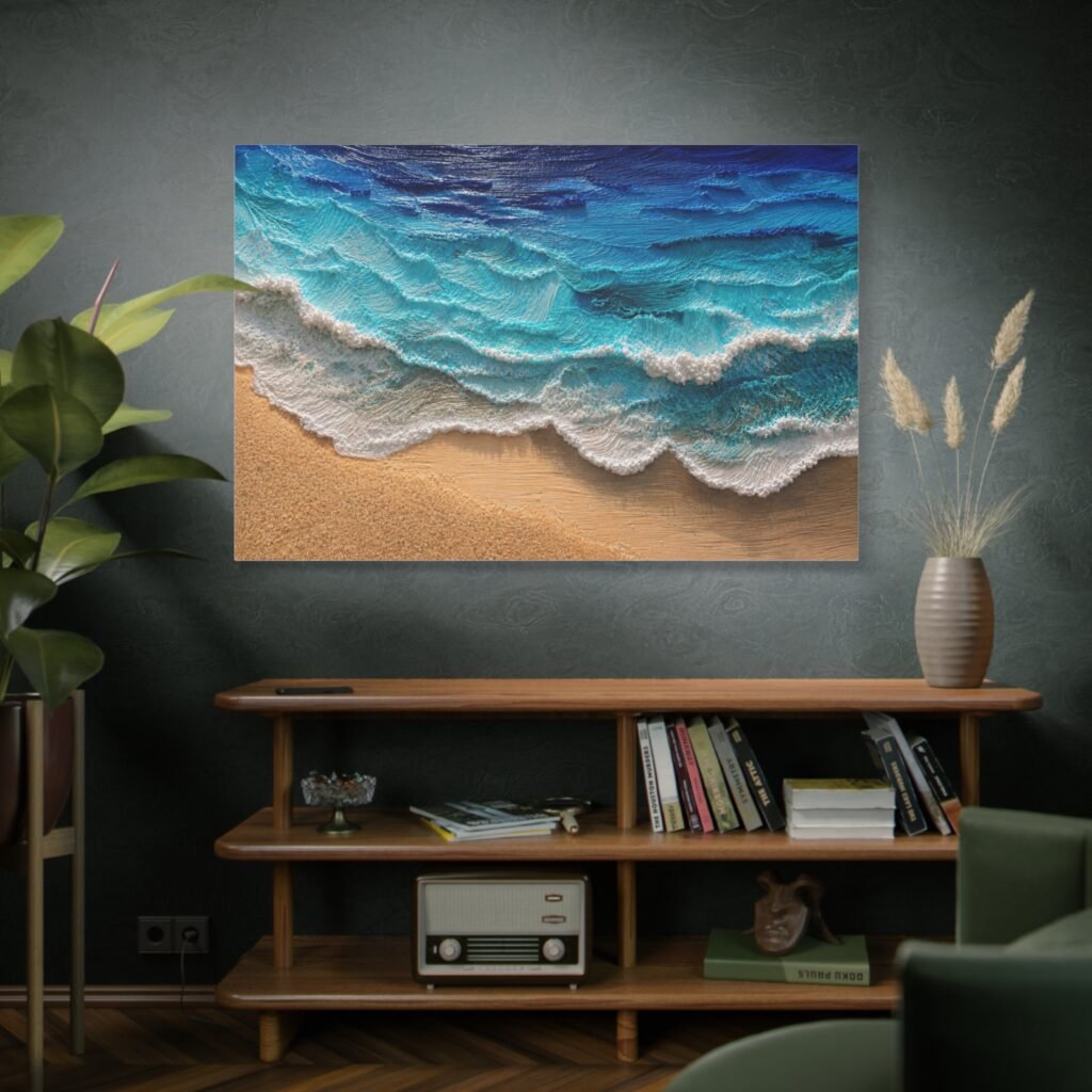 Ocean Waves Beach Matte Canvas Print — Stretched 1.25" Wall Art
