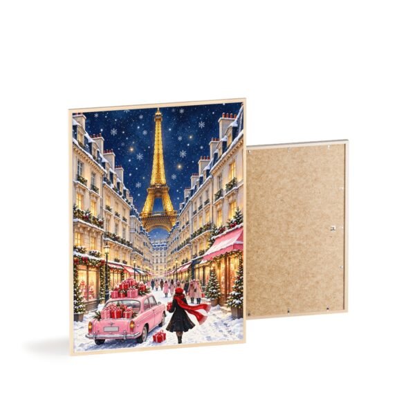 Paris Christmas Street Poster with Wooden Frame — Eiffel Tower Holiday Wall Art - Image 4
