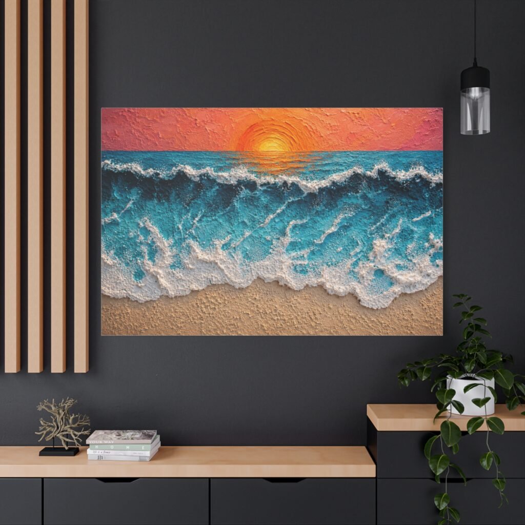 Sunset Ocean Waves Matte Canvas Wall Art — Stretched Beach Painting