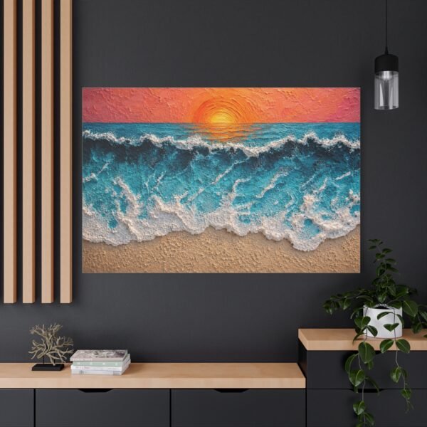 Sunset Ocean Waves Matte Canvas Wall Art — Stretched Beach Painting - Image 4