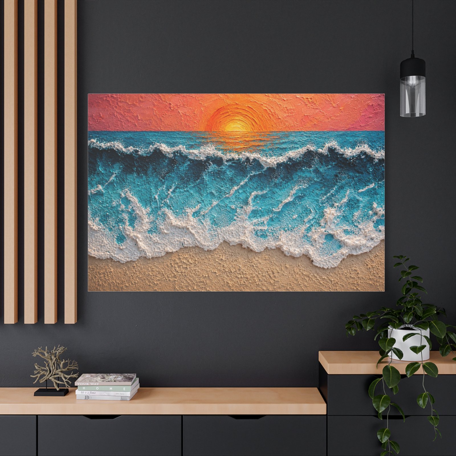 Sunset Ocean Waves Matte Canvas Wall Art — Stretched Beach Painting - Image 4