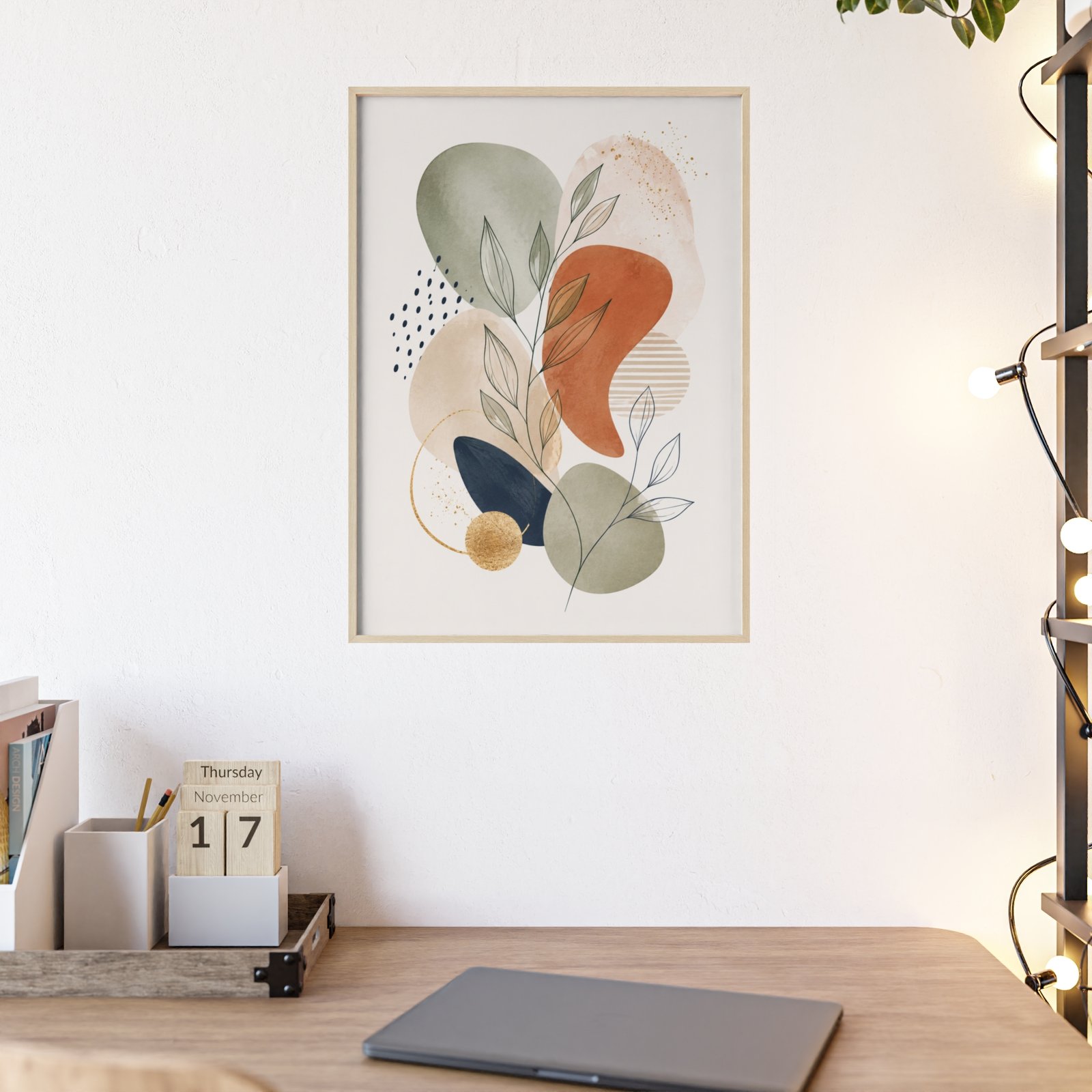 Boho Print Poster with Wooden Frame — Mid-Century Earth Tones Wall Art - Image 2