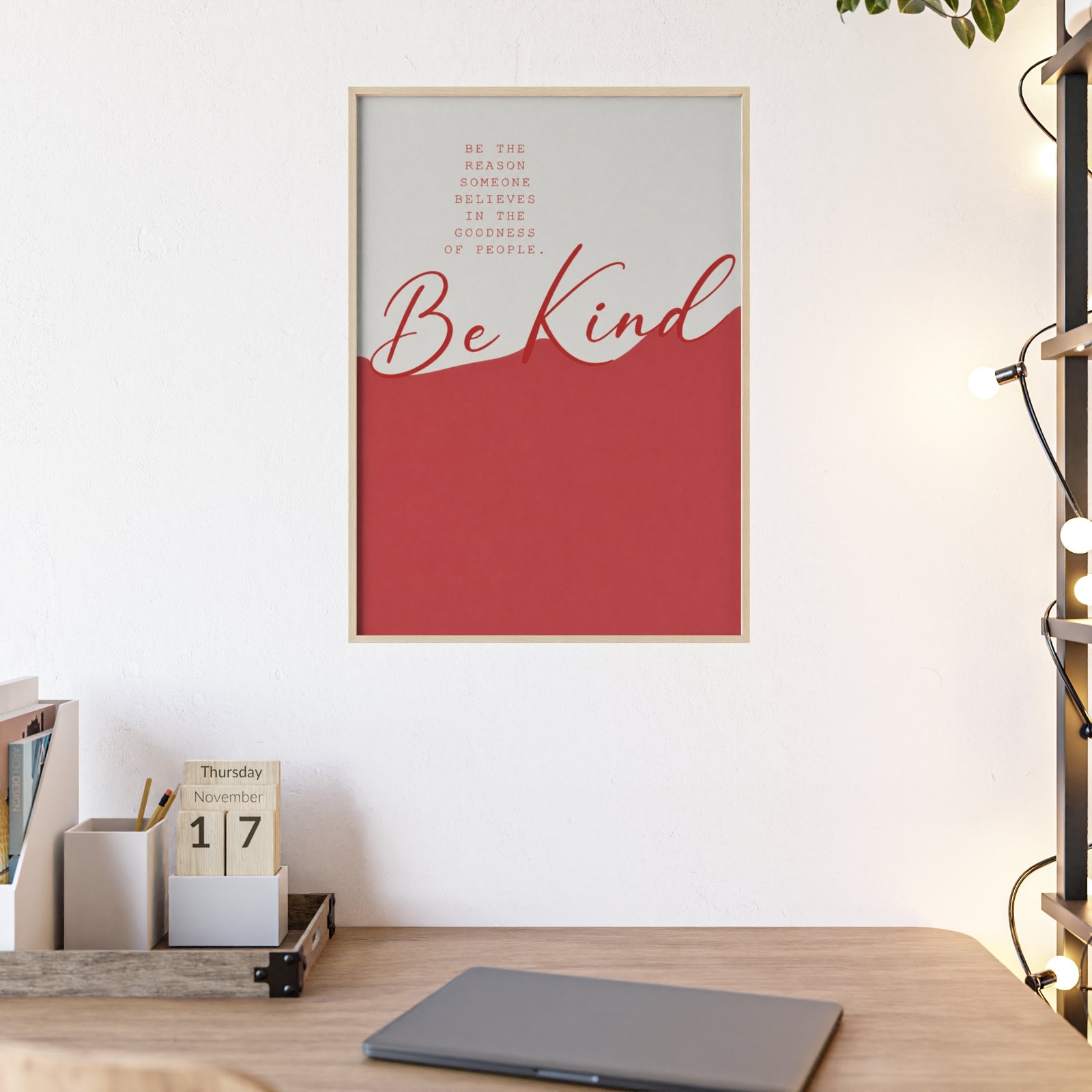 Be Kind Inspirational Poster with Wooden Frame — Motivational Wall Art - Image 2