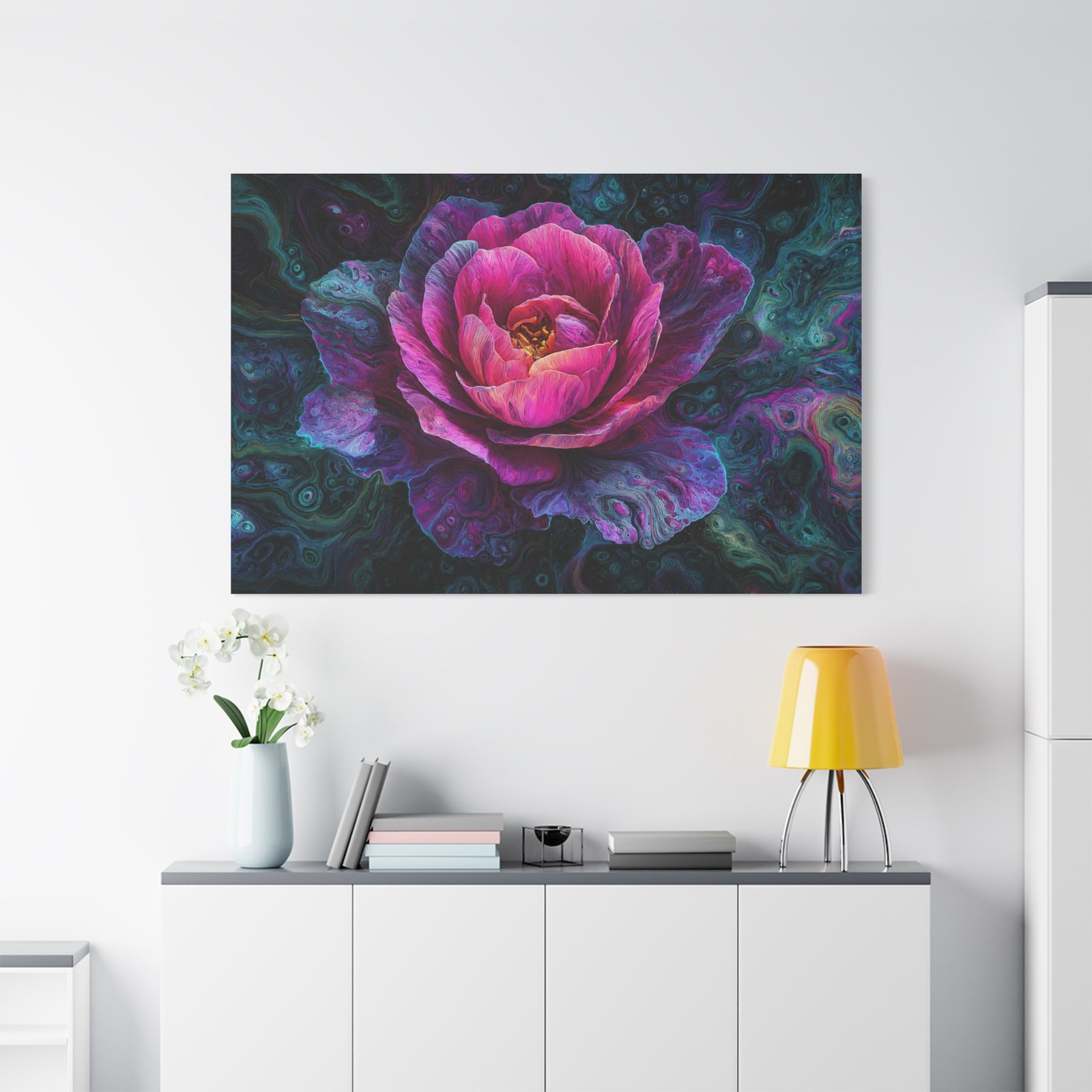 Floral Galaxy Canvas — Pink Peony Matte Stretched Wall Art - Image 1