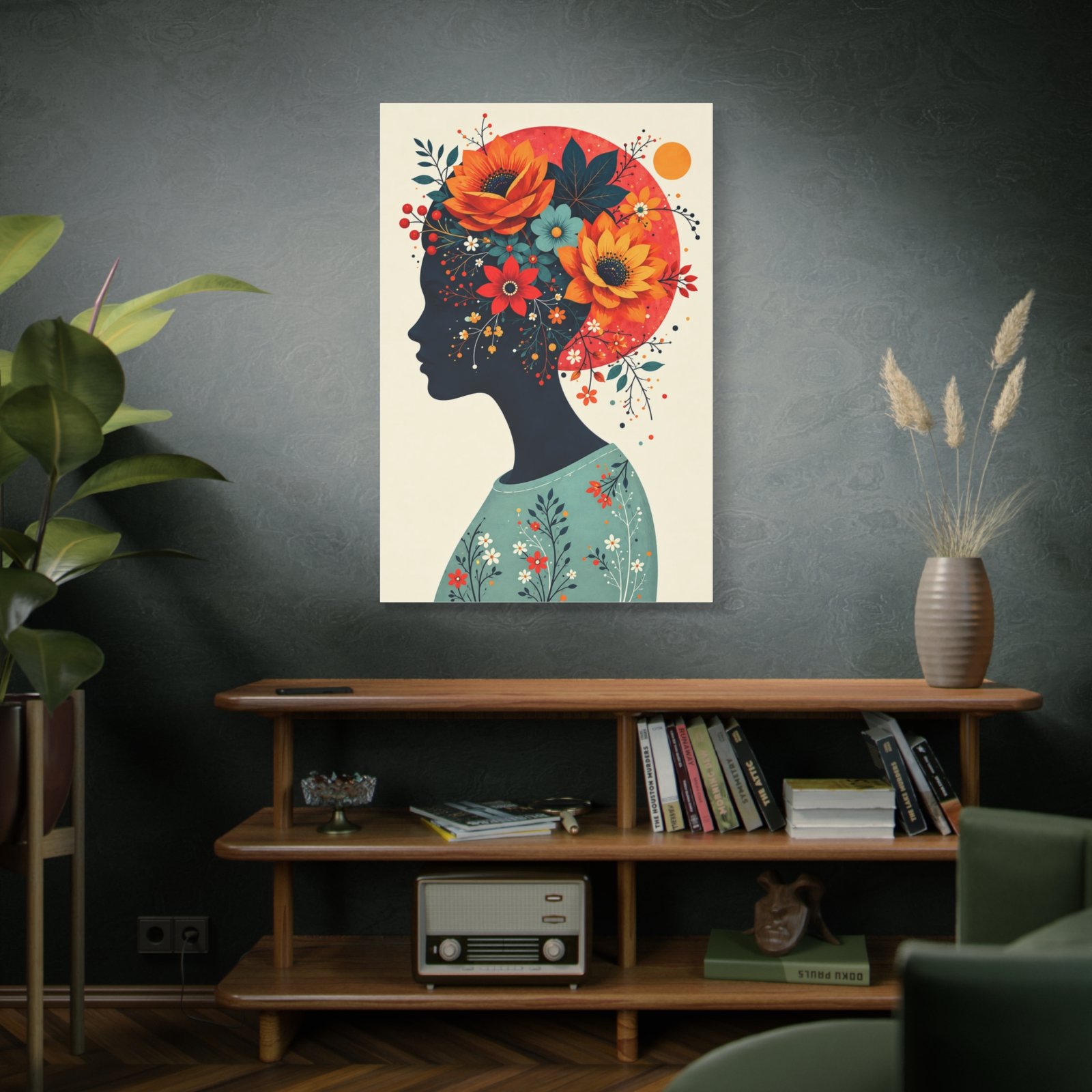 Floral Silhouette Canvas Wall Art — Woman Profile with Sunflower Crown - Image 5