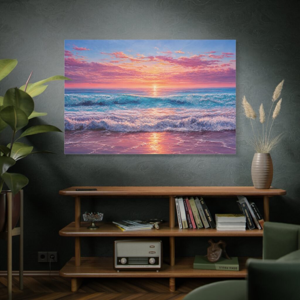 Sunset Ocean Canvas Print — Stretched Matte Seascape Wall Art