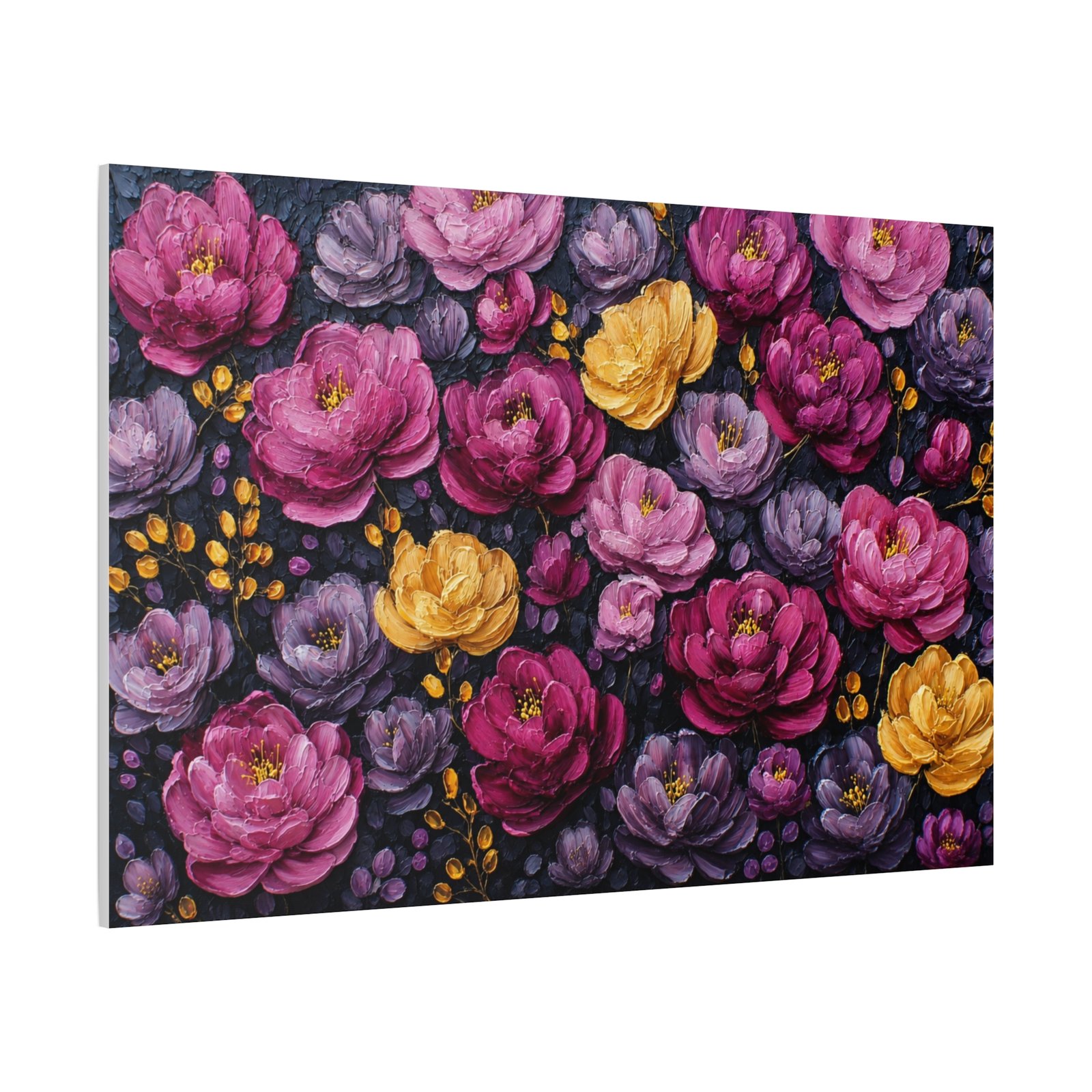 Floral Canvas Wall Art – Pink, Purple & Gold Peony Pattern, Stretched Matte Canvas - Image 3