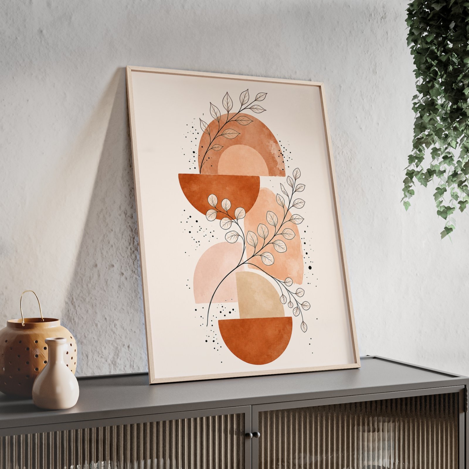 Boho Terracotta Botanical Poster with Wooden Frame - Image 3