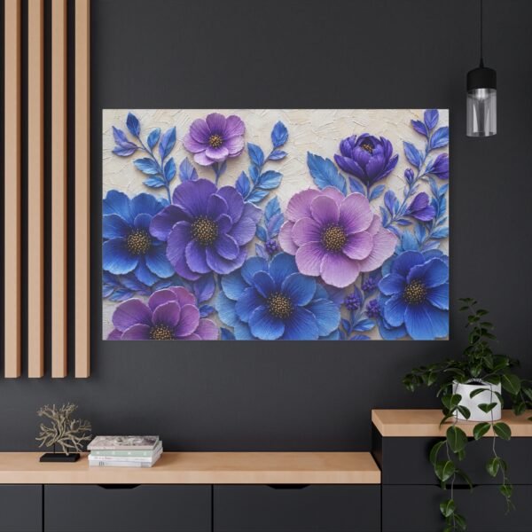 Purple Blue Floral Canvas Wall Art – Matte Stretched 1.25" - Image 4