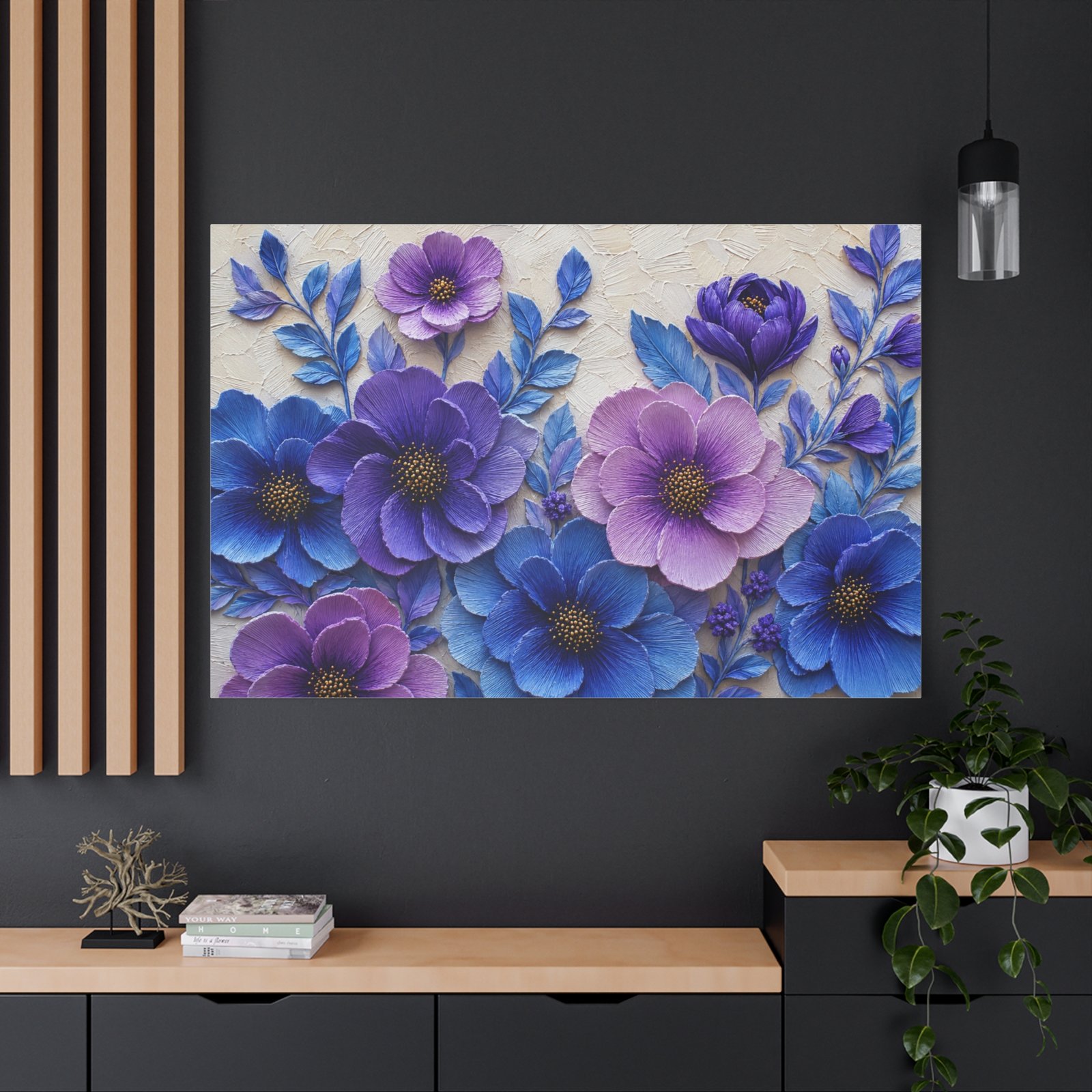 Purple Blue Floral Canvas Wall Art – Matte Stretched 1.25" - Image 4