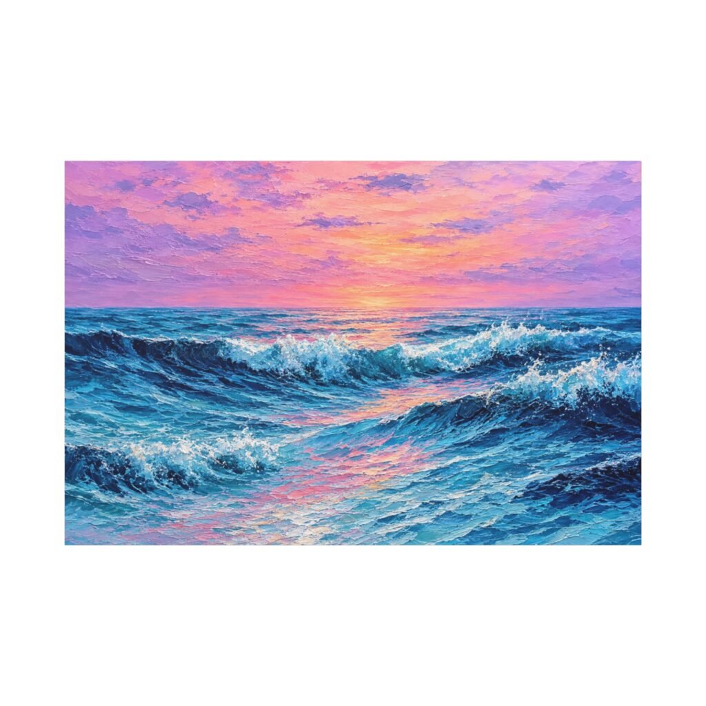 Ocean Sunset Waves Matte Stretched Canvas