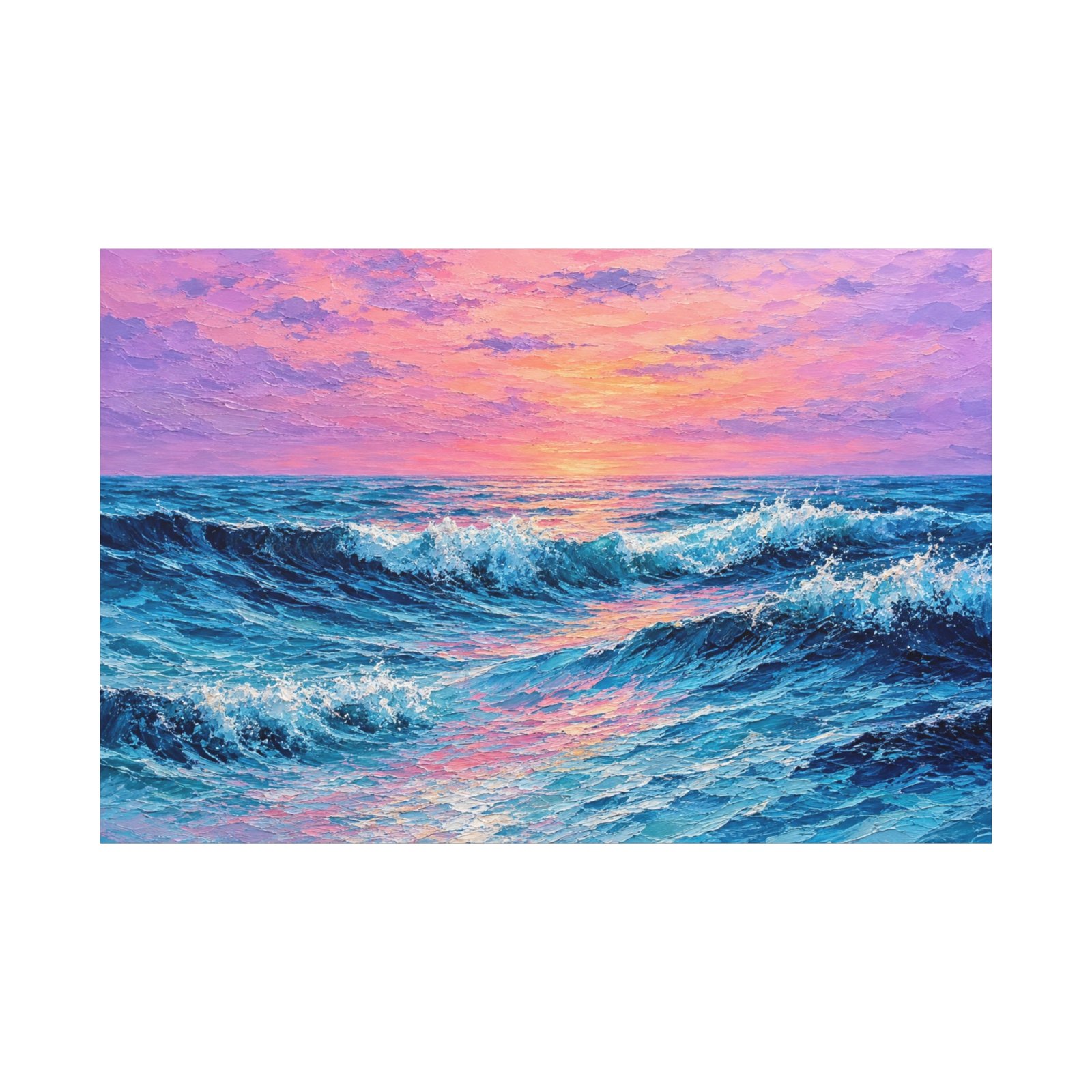 Ocean Sunset Waves Matte Stretched Canvas - Image 1