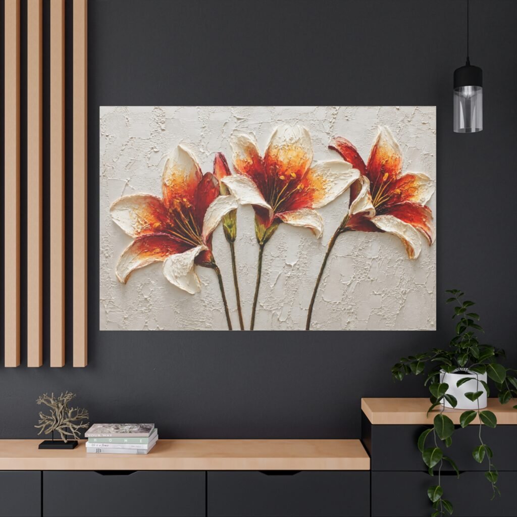 Orange Lily Floral Matte Canvas Wall Art, Stretched 1.25"