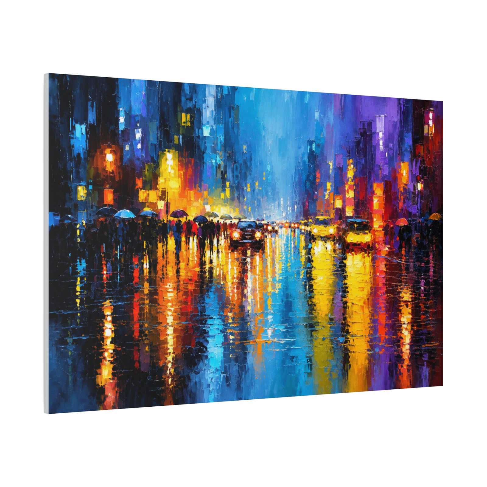 City Lights Rainy Night Matte Canvas Wall Art — Vibrant Urban Landscape Painting - Image 2