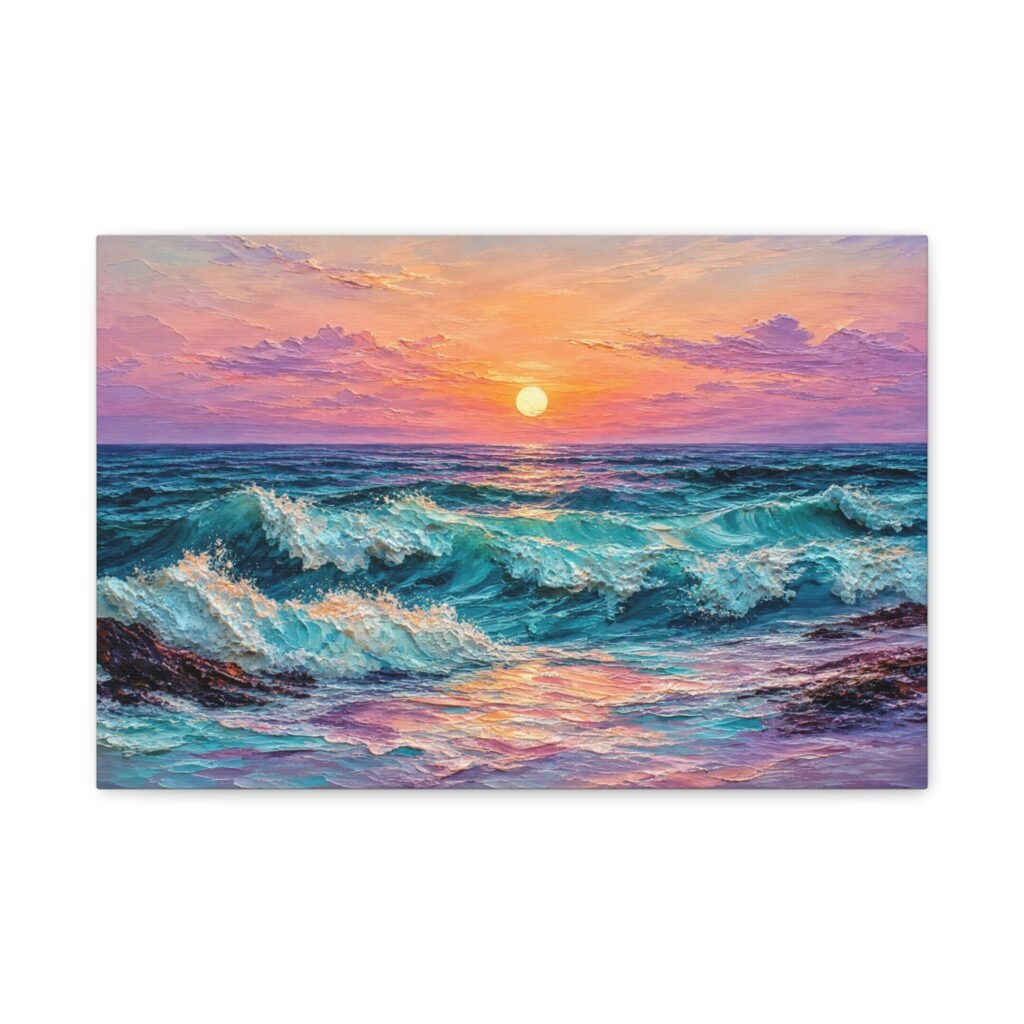 Sunset Ocean Waves Matte Canvas Print — Seaside Beach Wall Art