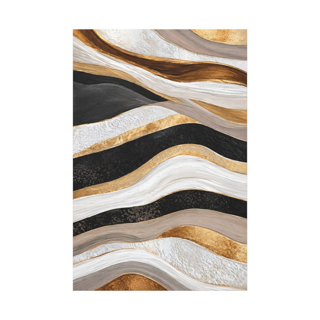 Abstract Gold & Black Wave Matte Canvas Art – Stretched 1.25"
