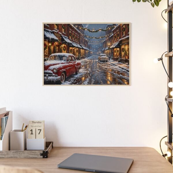 Vintage Christmas Street Poster with Wooden Frame — Snowy Holiday Wall Art - Image 2
