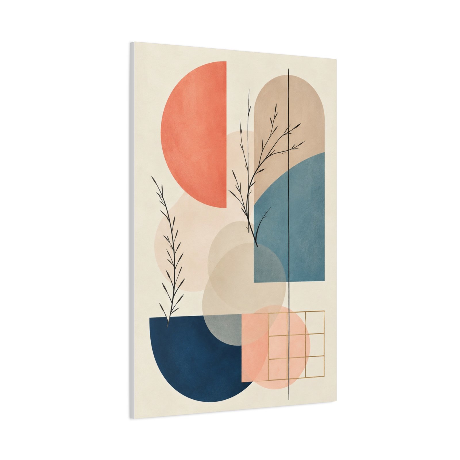 Abstract Geometric Canvas Wall Art — Modern Pastel Shapes with Botanical Line Accents - Image 3