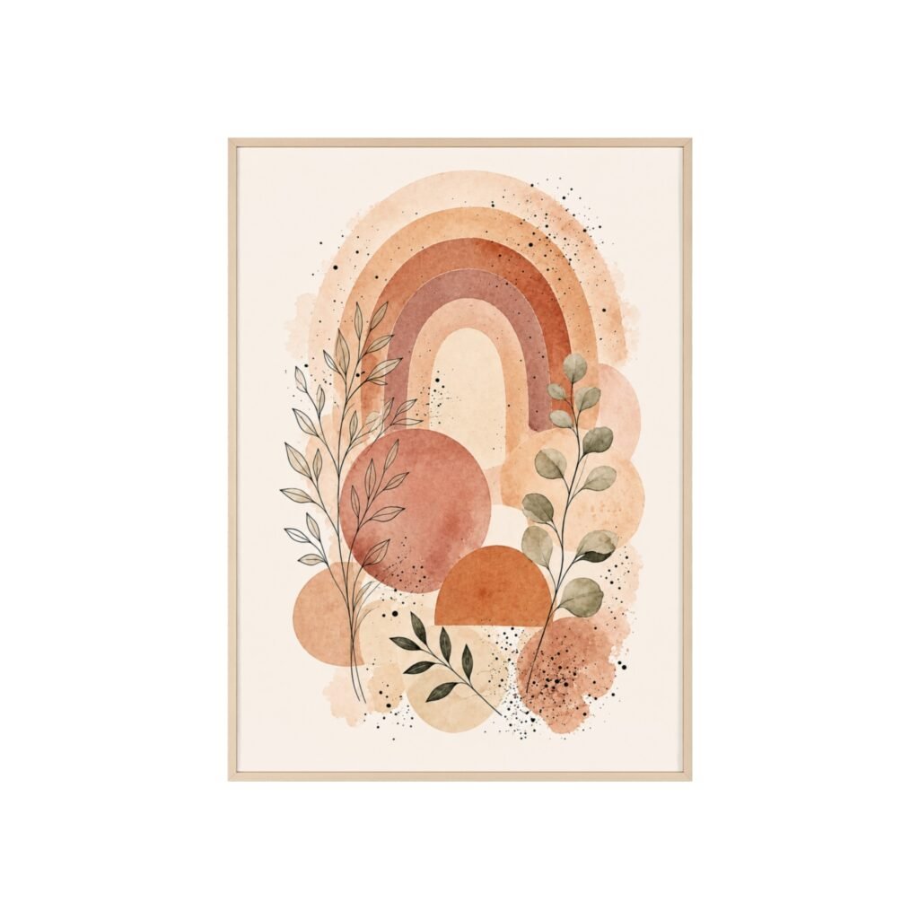 Framed Boho Rainbow Wall Art Poster — Earth Tone Abstract Botanical Print