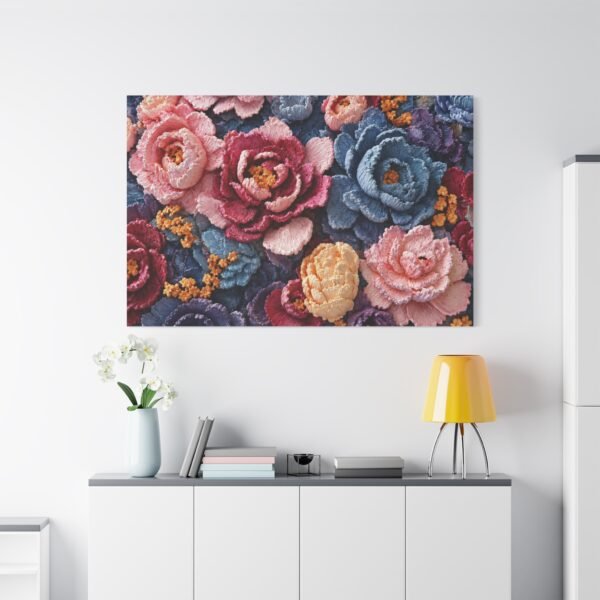 Floral Embroidery Canvas Print — Stretched Matte Wall Art - Image 1