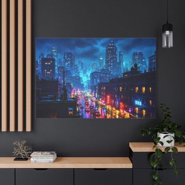 City Nightscape Matte Canvas Print — Rainy Neon Urban Skyline Wall Art - Image 4