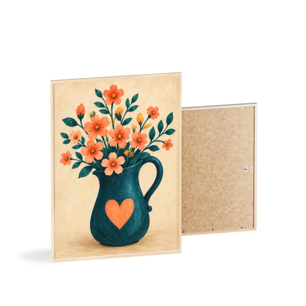 Framed Floral Poster — Heart Pitcher Bouquet Wall Art