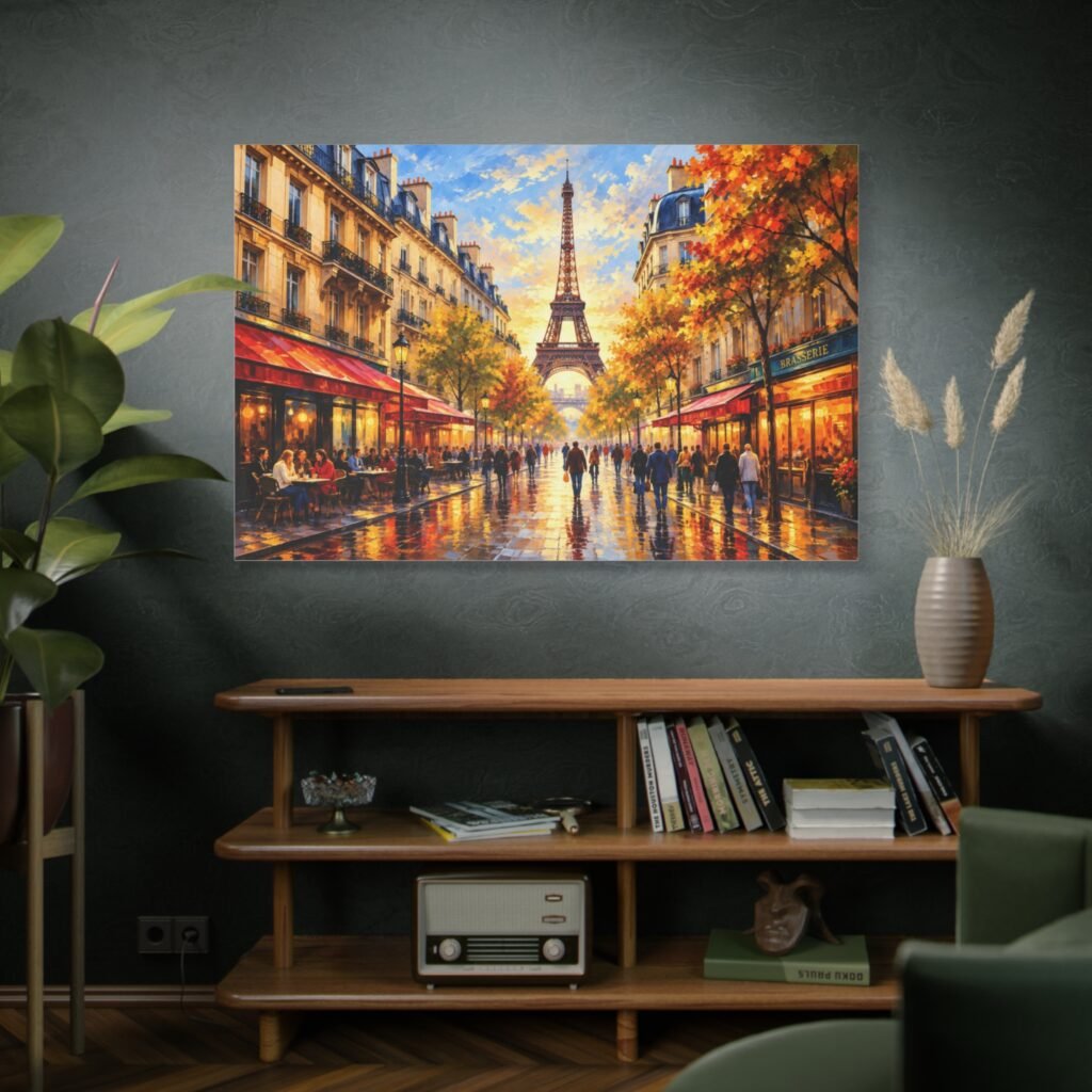 Eiffel Tower Paris Street Scene Matte Canvas Wall Art, Stretched