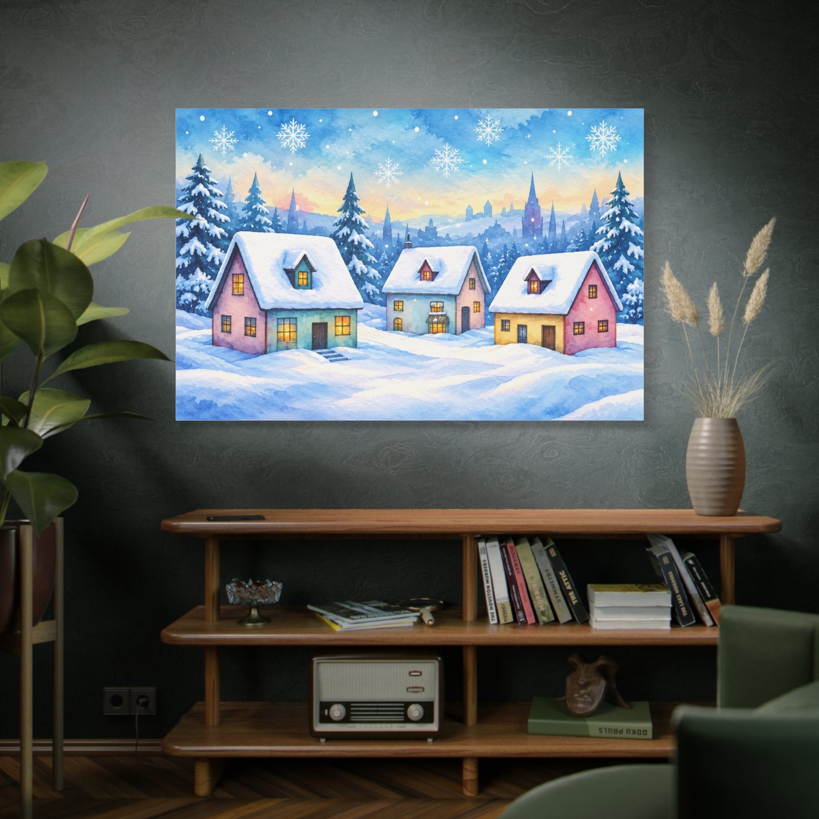 Winter Village Snow Scene Matte Canvas Wall Art — Stretched 1.25" - Image 5