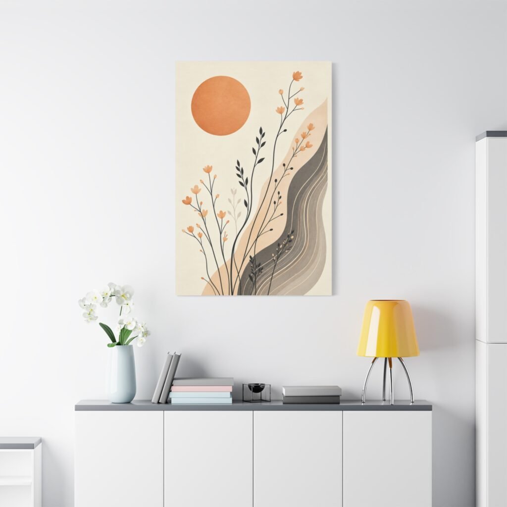 Abstract Sunflower Botanical Canvas Print — Neutral Boho Wall Art
