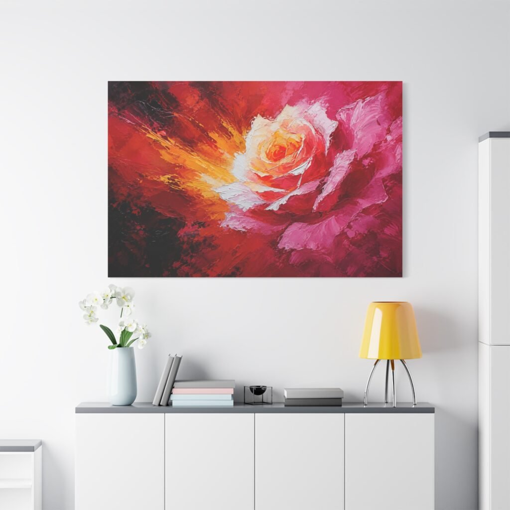 Abstract Rose Explosion Matte Canvas Wall Art - Vibrant Floral Painting