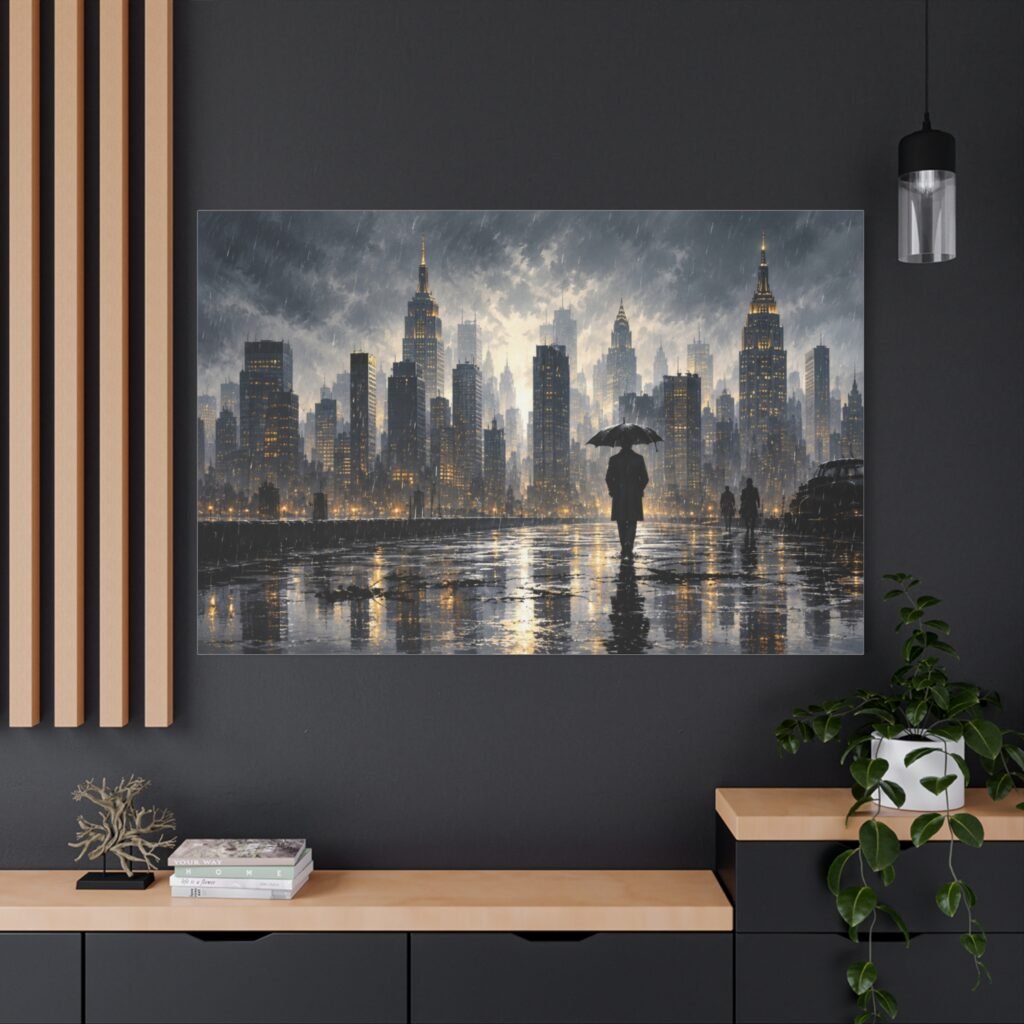 City Rainscape Matte Canvas Wall Art — Stretched 1.25"