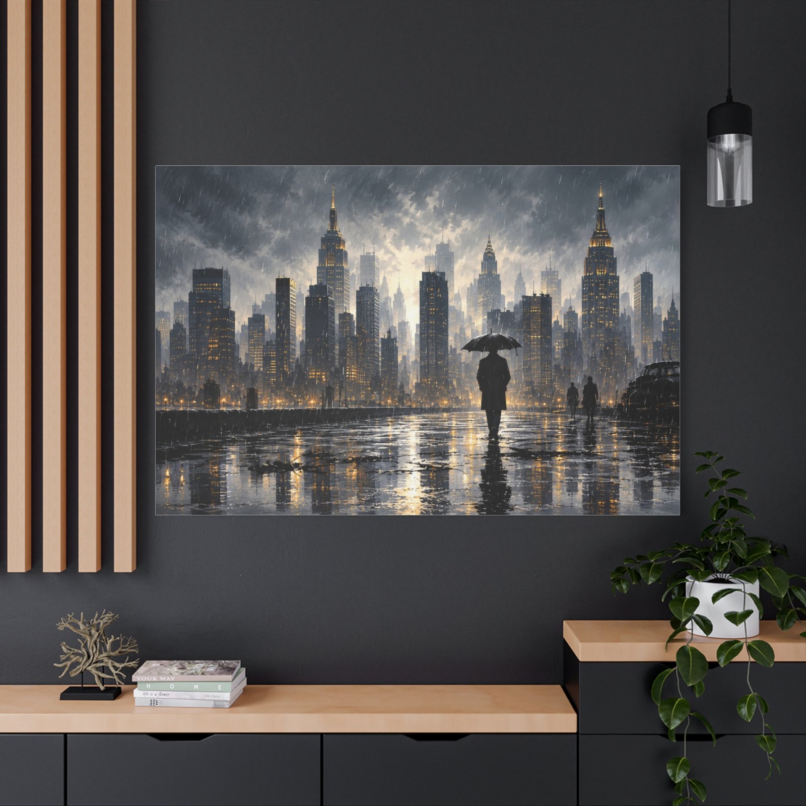 City Rainscape Matte Canvas Wall Art — Stretched 1.25" - Image 4