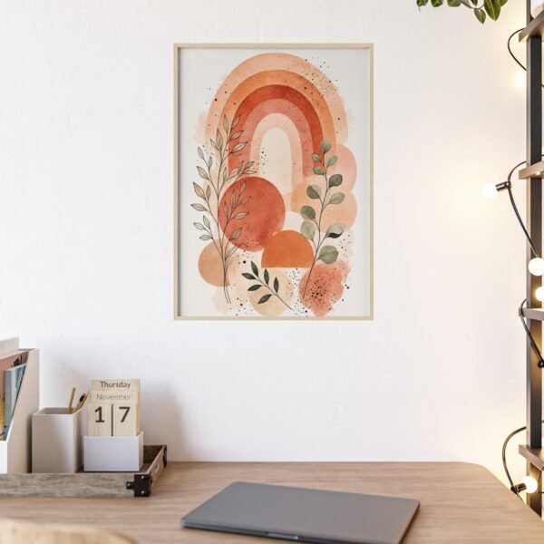 Boho Rainbow Botanical Poster with Wooden Frame — Earthy Terracotta Wall Art - Image 2