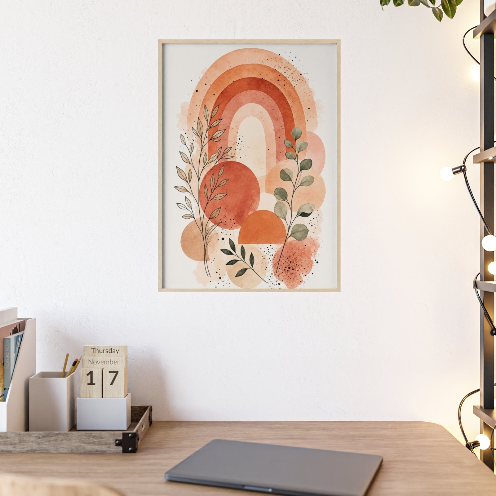 Boho Rainbow Botanical Poster with Wooden Frame — Earthy Terracotta Wall Art - Image 2