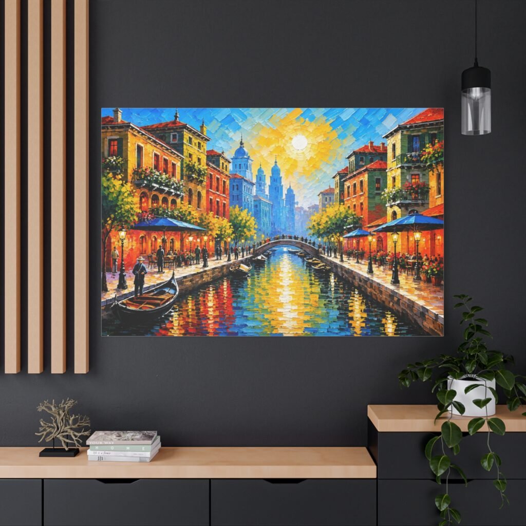 Sunlit Canal City Matte Canvas Wall Art — Stretched 1.25"