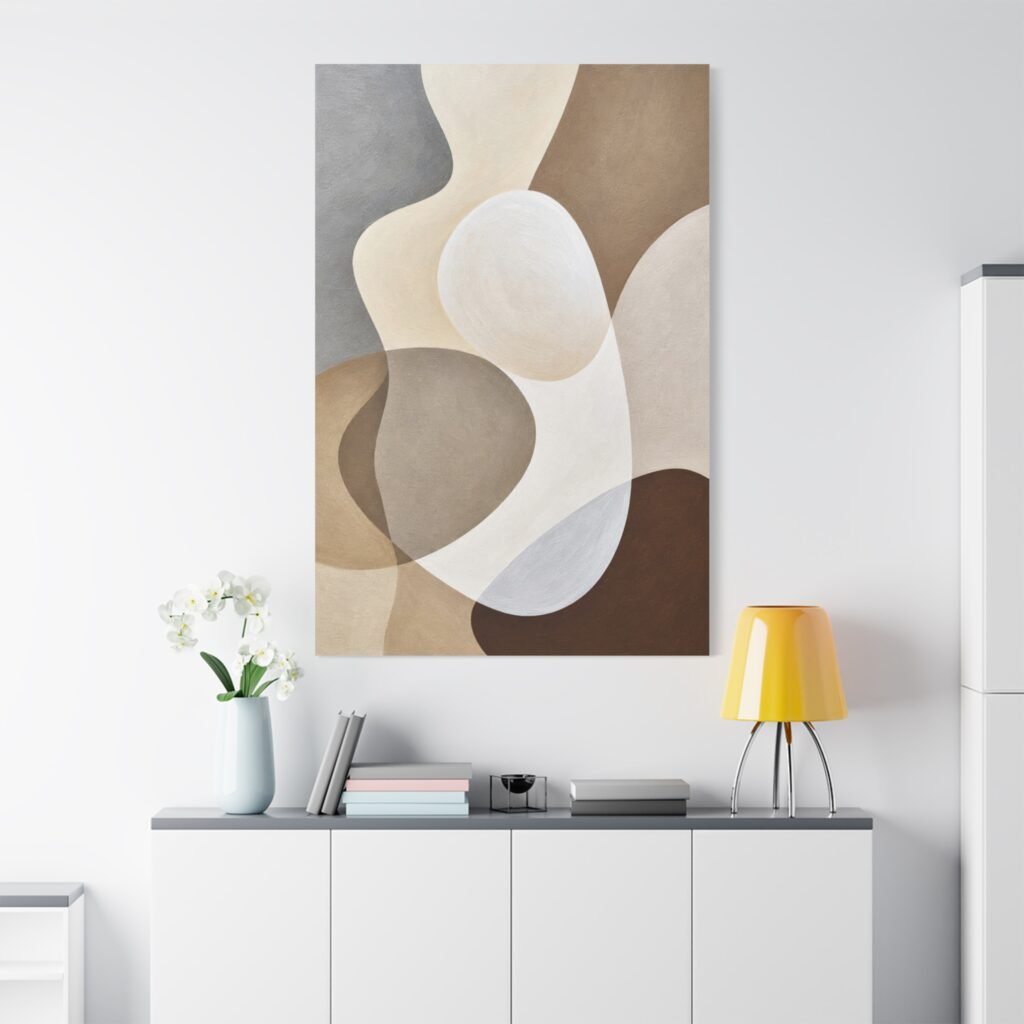 Abstract Neutral Shapes Canvas Wall Art — Modern Minimalist Beige Brown Stretched Print