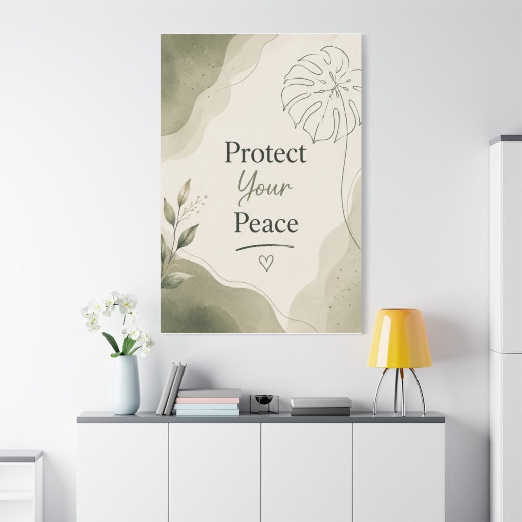 Protect Your Peace Matte Canvas Wall Art — Botanical Self-Care Quote