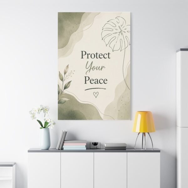 Protect Your Peace Matte Canvas Wall Art — Botanical Self-Care Quote - Image 1