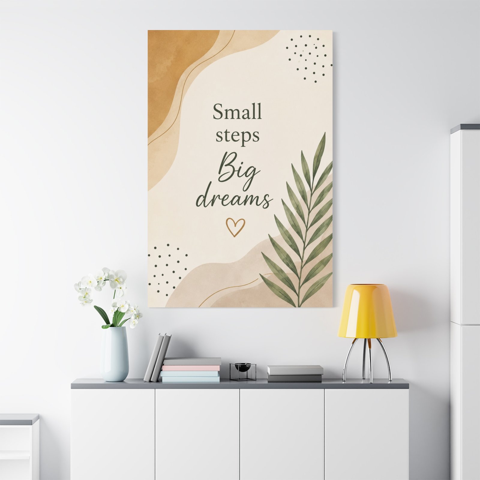 Motivational Wall Art Canvas - "Small steps, Big dreams" Botanical Quote - Image 1