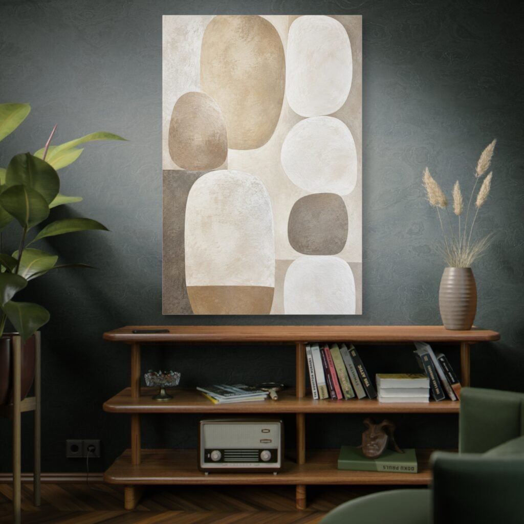 Neutral Abstract Canvas Wall Art — Earth Tone Organic Shapes, Matte Stretched Canvas