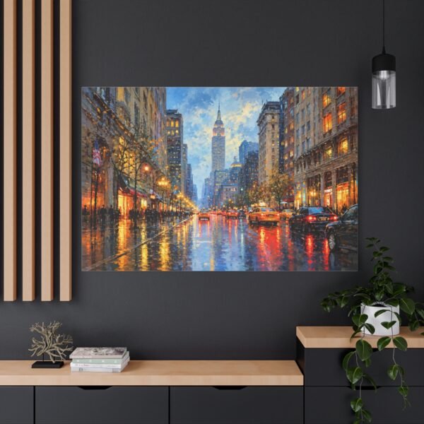 City Rainscape Canvas Print — NYC Evening Street Scene Matte Stretched Wall Art - Image 4